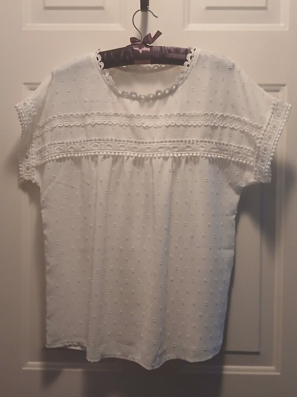 White Blouse with Button Back & Lace NWOT
